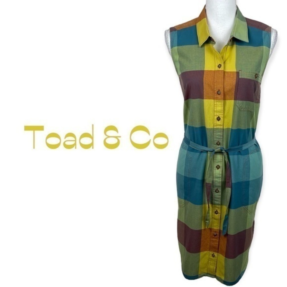 Toad & Co Multicolor Plaid Sleeveless Shirt Dress - Teal, Yellow, Olive, Brown